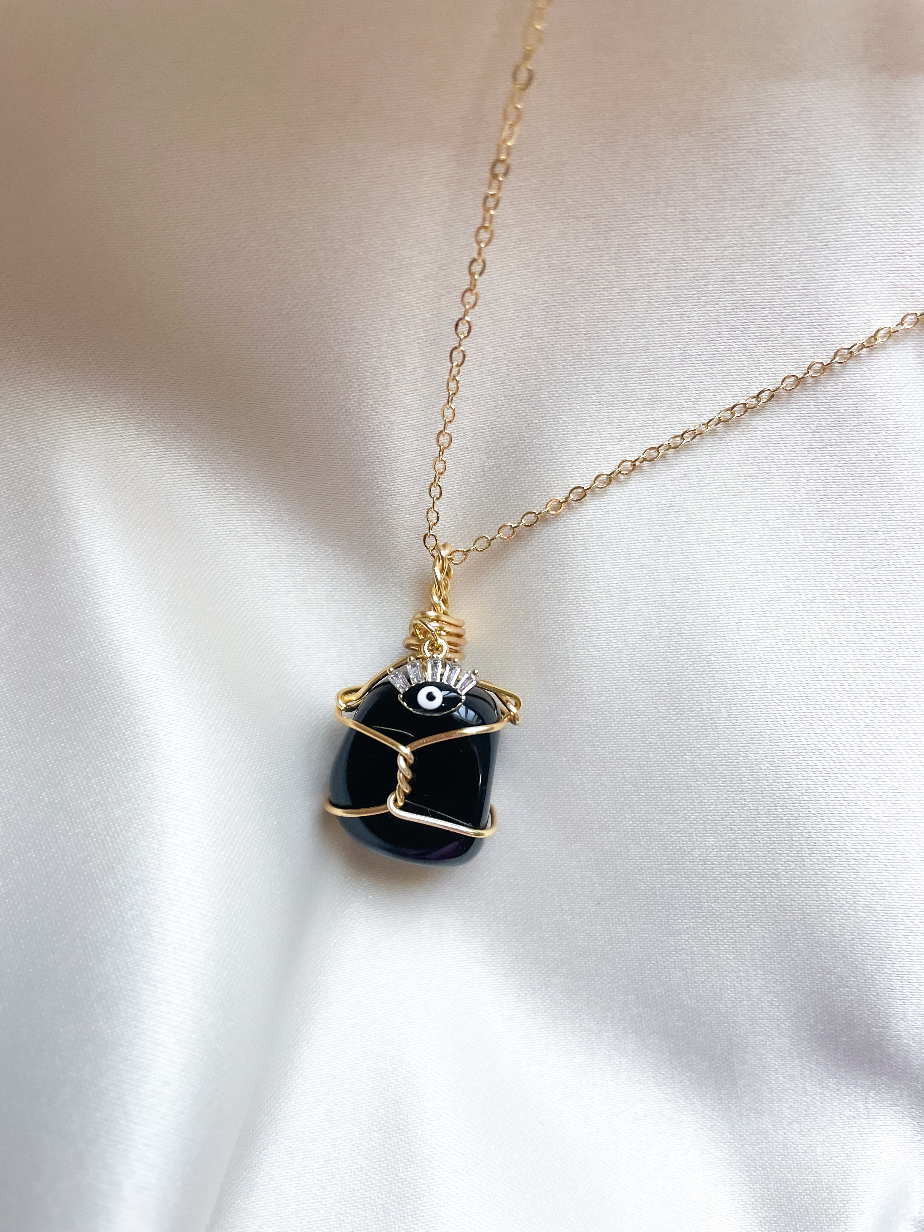 puede ANTES DE CRISTO. Bonito Collar Protección Obsidiana con Ojo Turco – Pupila
