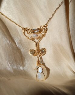 Collar Ánthos - Piedra Luna, Labradorita, Zirconía y Perlas